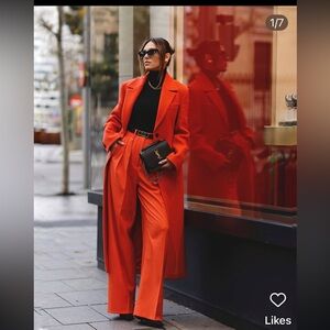 ZARA ORANGE FITTED WOOL BLEND COAT